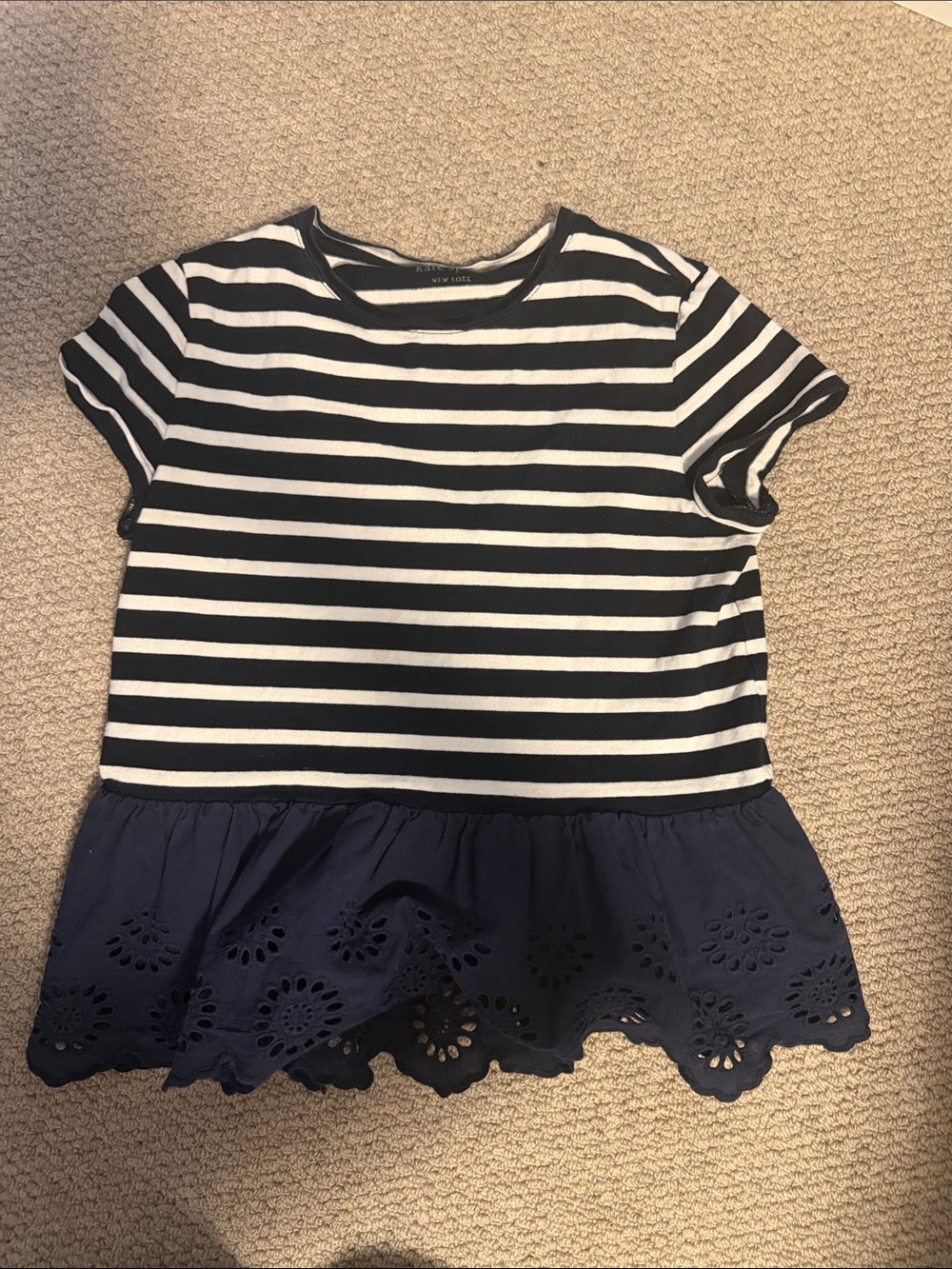 kate spade Navy & White Striped Short Sleeve Peplum Top